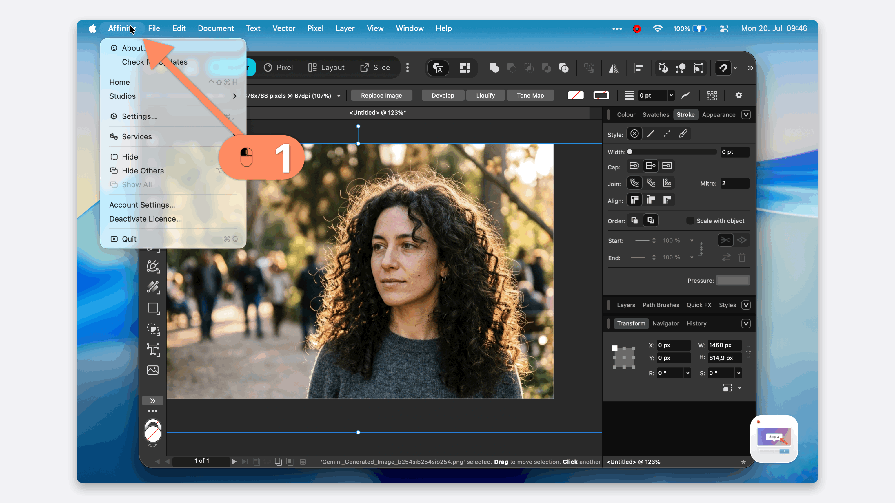 Animated step-by-step guide: Select a Subject in Affinity on a Mac