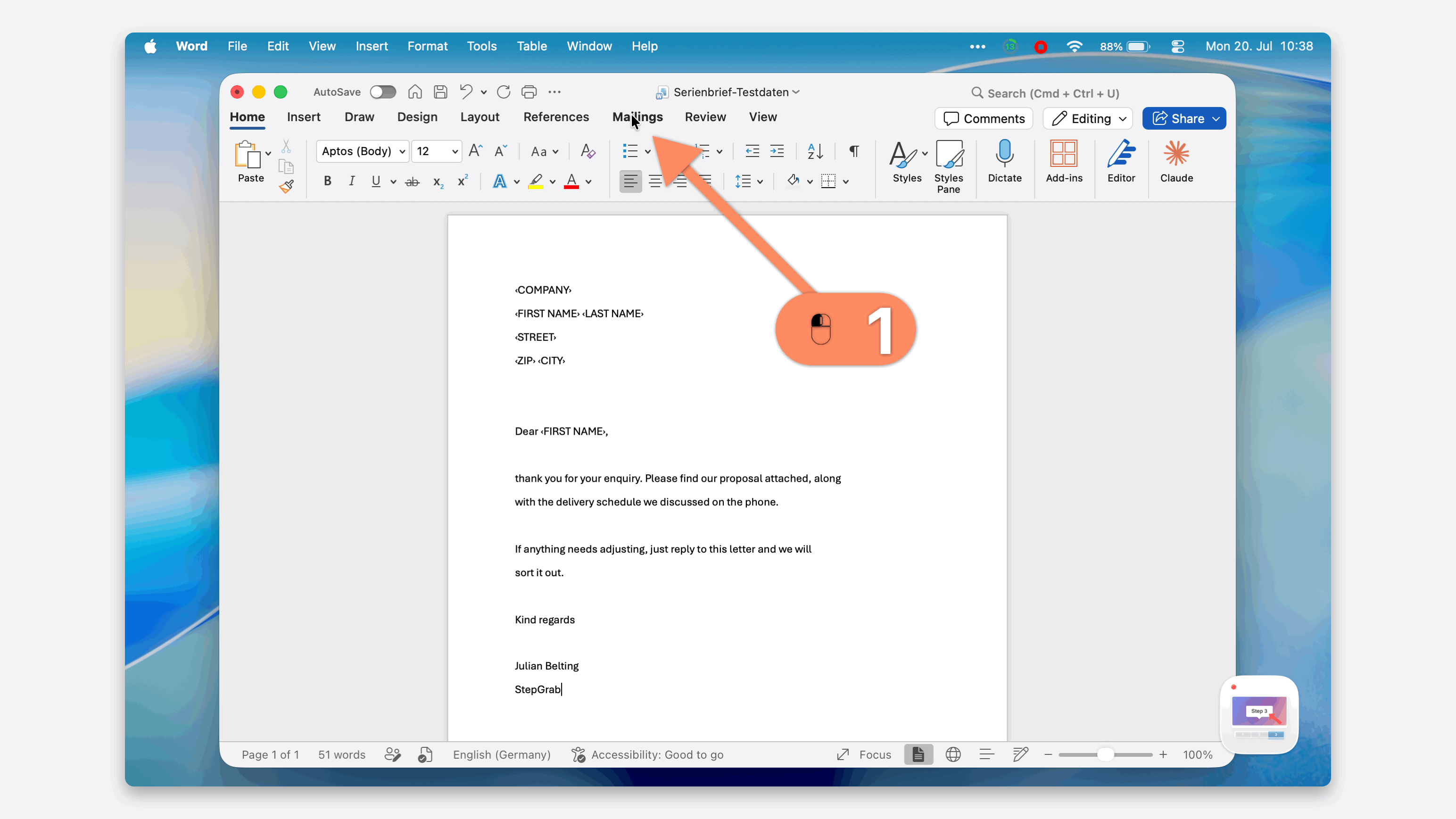 Animated step-by-step guide: Mail Merge in Word for Mac Using an Excel List