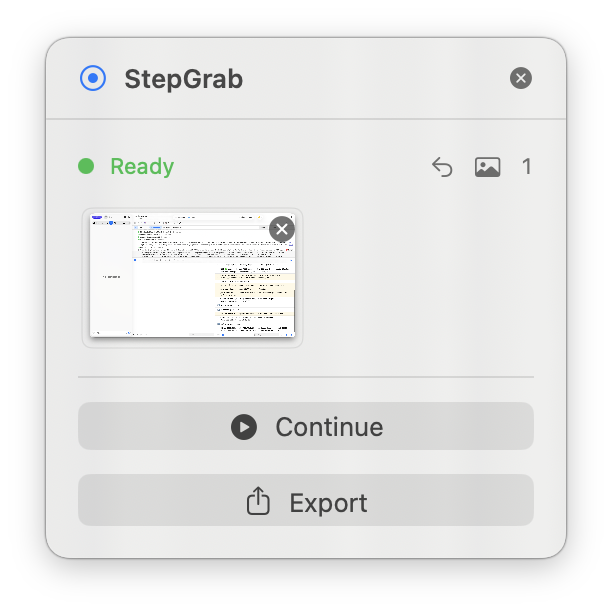 ライブスクリーンショットプレビュー付きの StepGrab フローティング HUD
